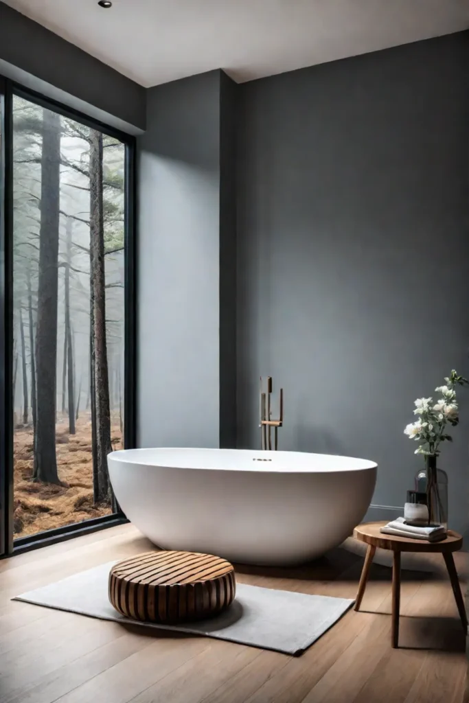 Minimalist bathroom with a forest view