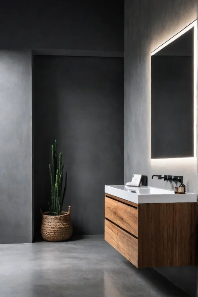 Minimalist bathroom with concrete and wood