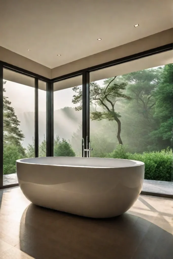 Minimalist bathroom with nature view