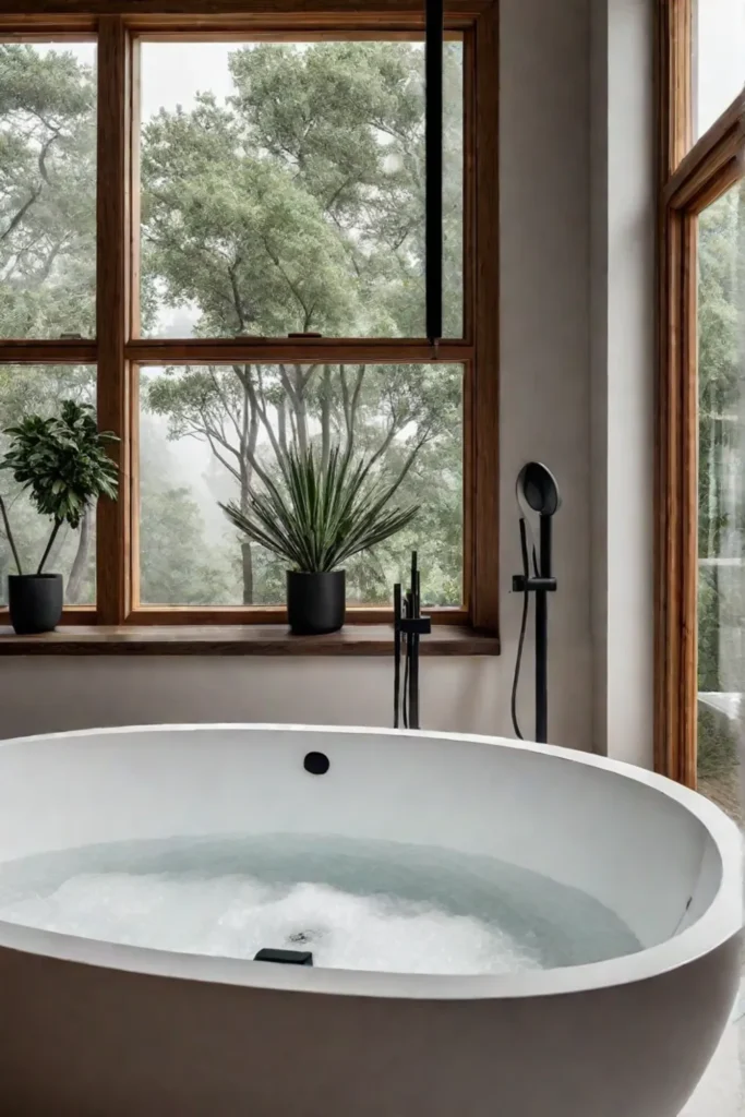 Minimalist bathroom with wooden accents