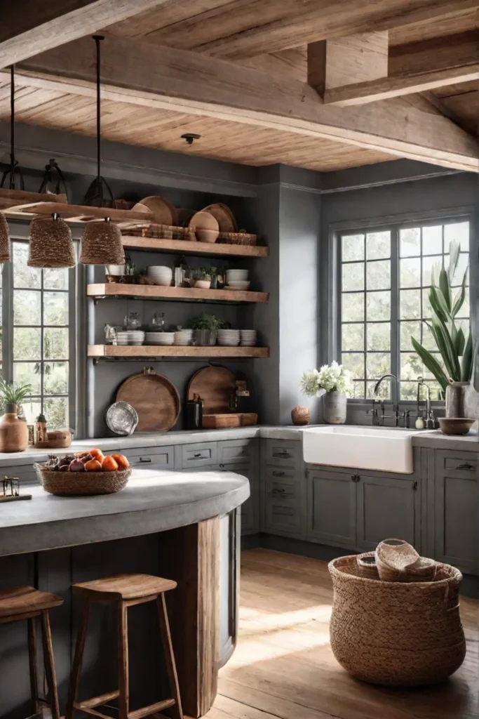 Modern rustic kitchen with concrete island