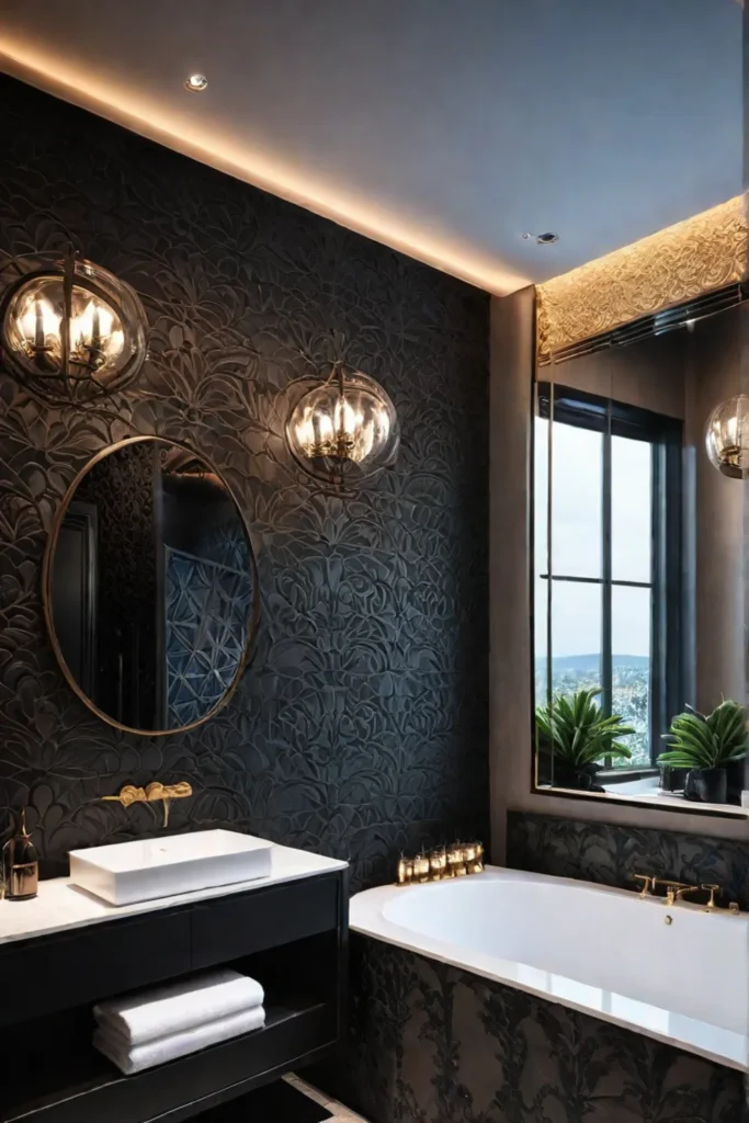 Moody bathroom dark wallpaper sophisticated bathroom