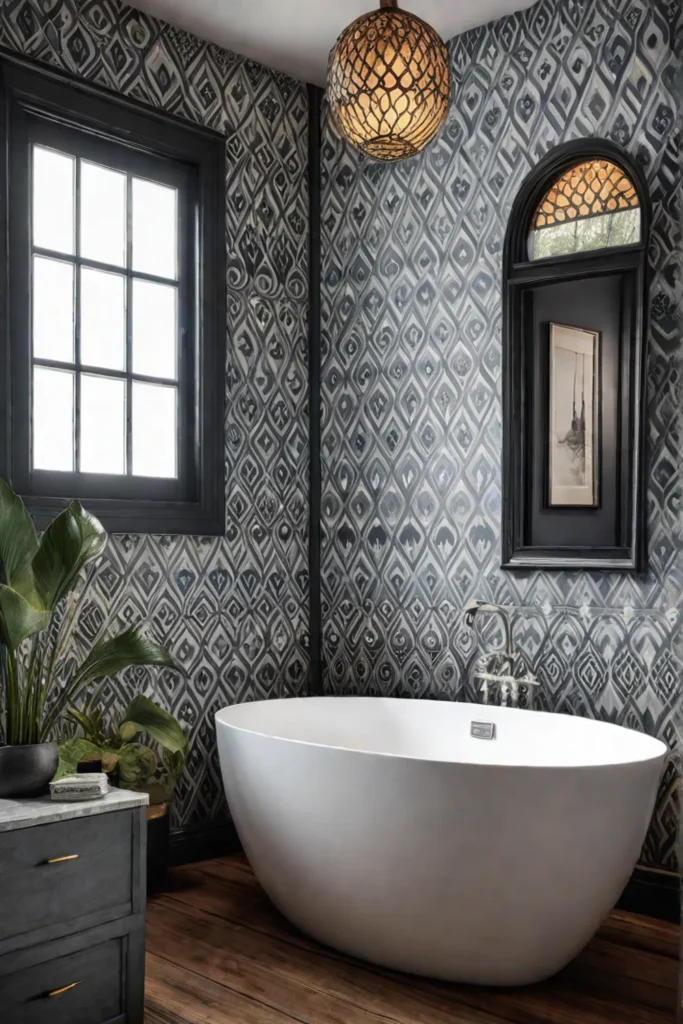 Moroccan bathroom patterned wallpaper vibrant bathroom