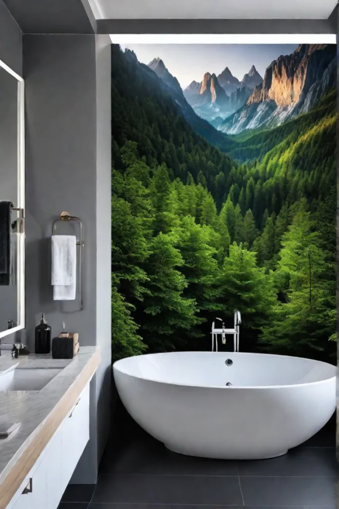 Natureinspired bathroom mural wallpaper calming bathroom