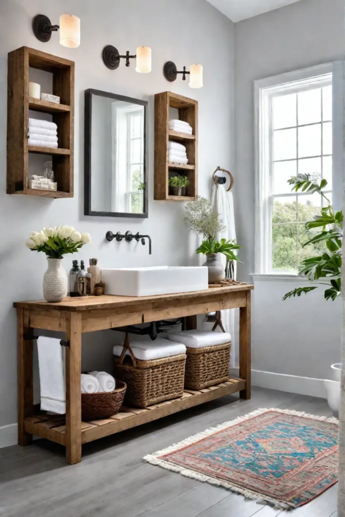 Open shelving for bathroom storage rustic aesthetic