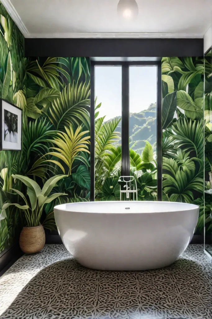 Plantfilled bathroom botanical prints relaxing bathroom