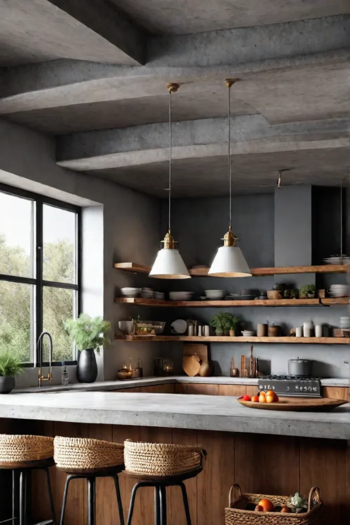 Rustic kitchen decor with concrete island