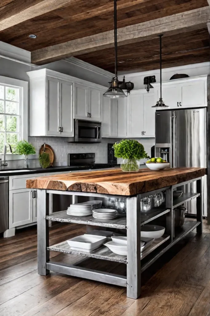 Rustic kitchen island with a live edge countertop