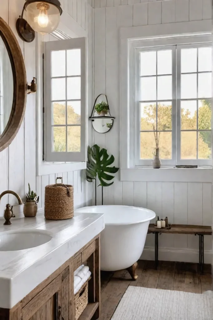 Small farmhouse bathroom cozy and bright