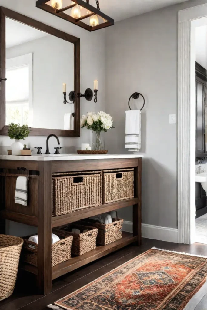 Walnut stained vanity distressed wood